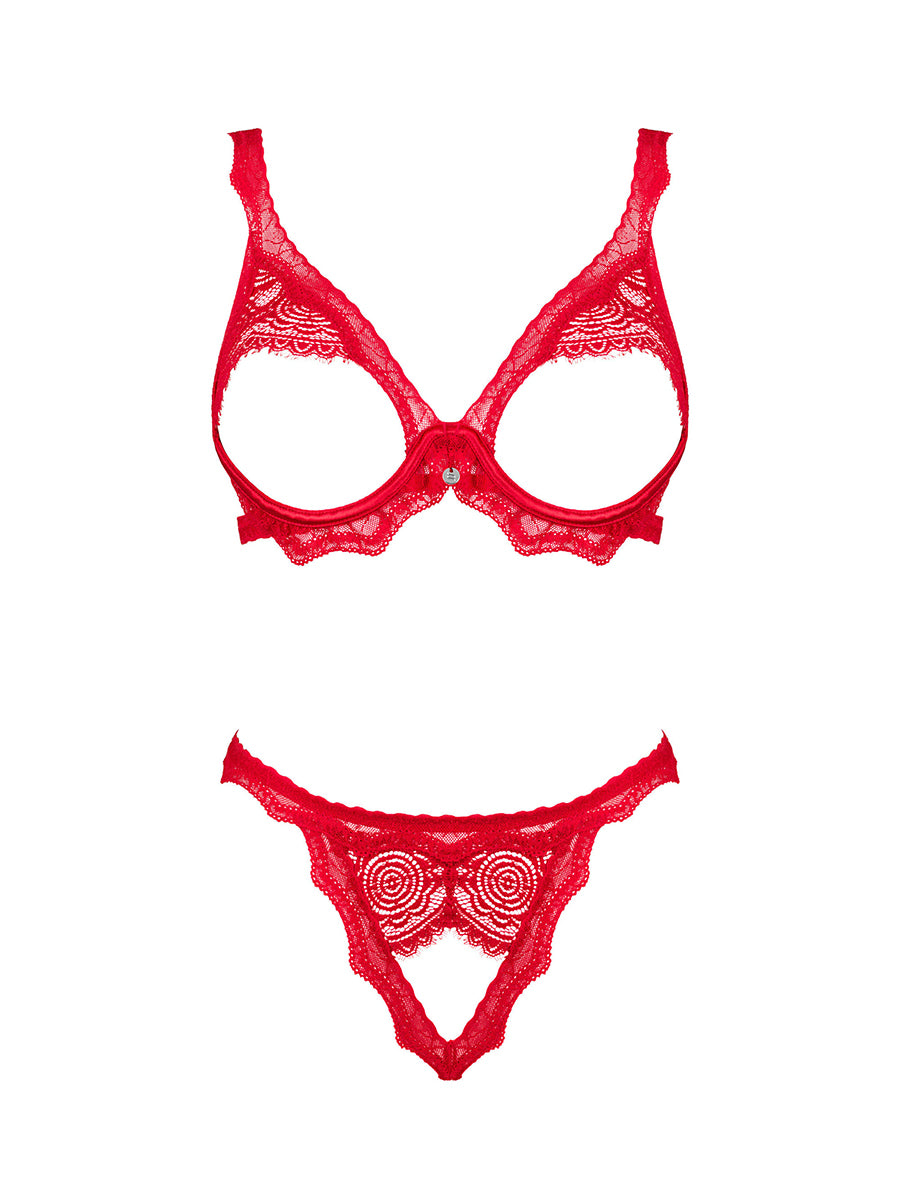 Bergamore Daring Open Cup Lingerie Set - Red