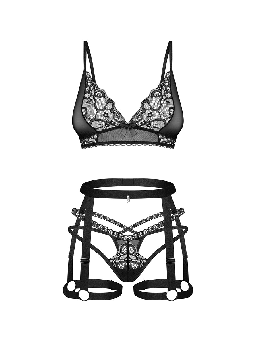 Blomentis 3 Pieces Lingerie Set - Black