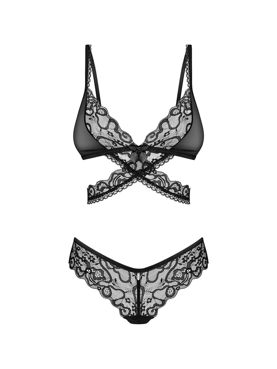 Blomentis 2-Pcs Lace Lingerie Set - Black
