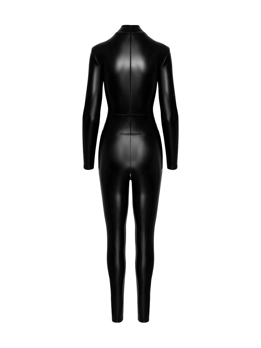 Caged Wetlook Catsuit with Zippers and Ring