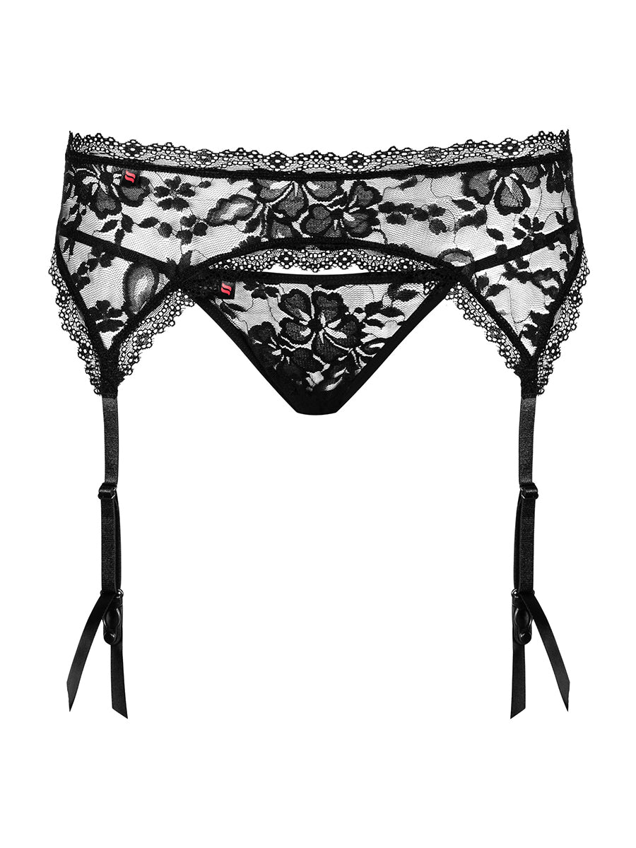 Catia Lace Garter Belt & Thong - Black