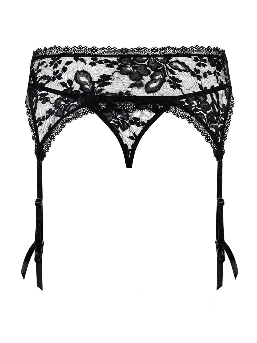 Catia Lace Garter Belt & Thong - Black