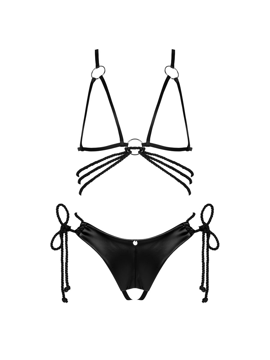 Cordellis Wetlook Open Lingerie Set - Black