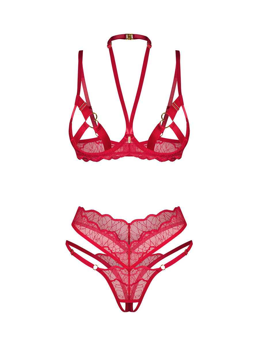 Cupide Desir Crotchless Lingerie Set - Red