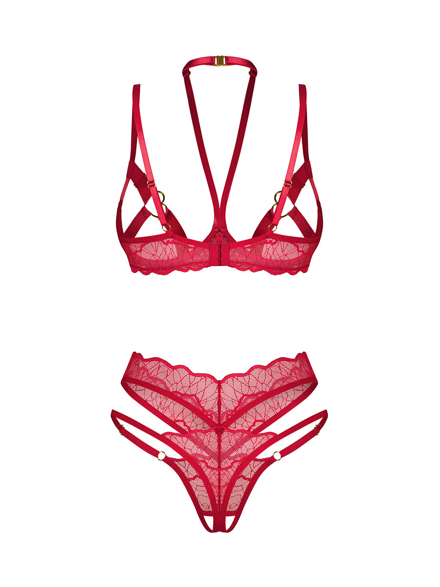 Cupide Desir Crotchless Lingerie Set - Red
