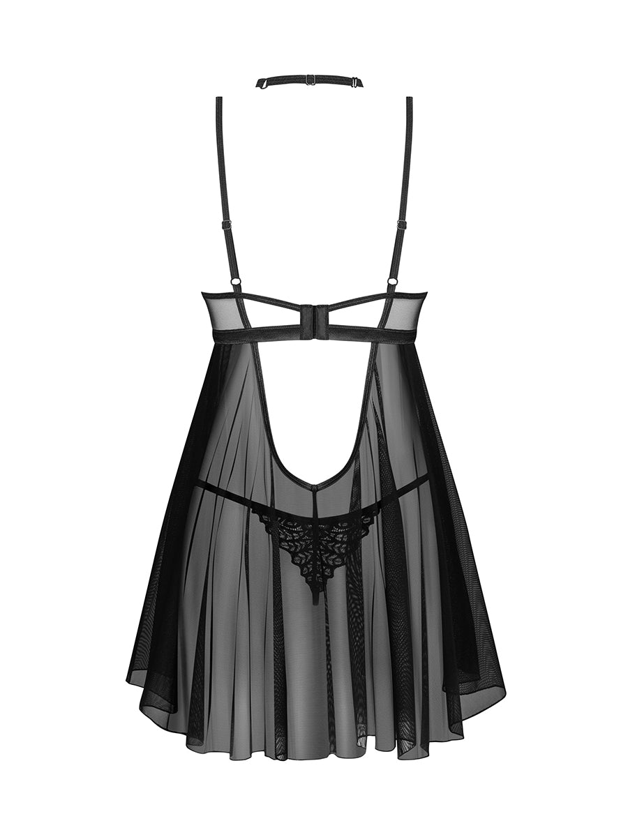 Donarella Babydoll Choker & Thong - Black