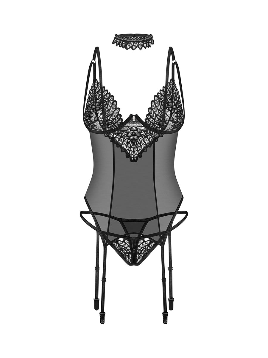 Donarella Black Corset Thong & Choker