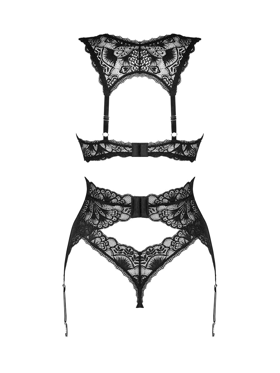 Donna Dream Lingerie Set with Garter Belt - Black