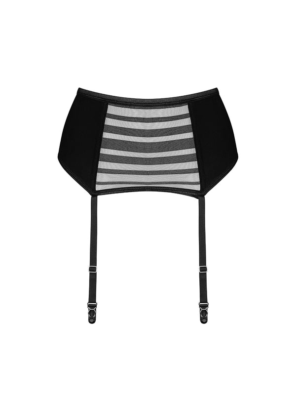 EXQUISITE by Obsessive Lune Bellis Garter Belt with Decorative Stripes - Black