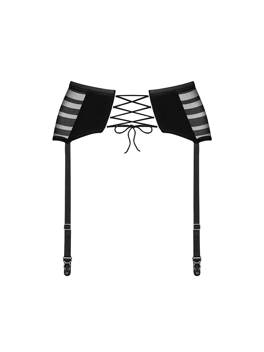 Lune Bellis Garter Belt with Decorative Stripes - Black