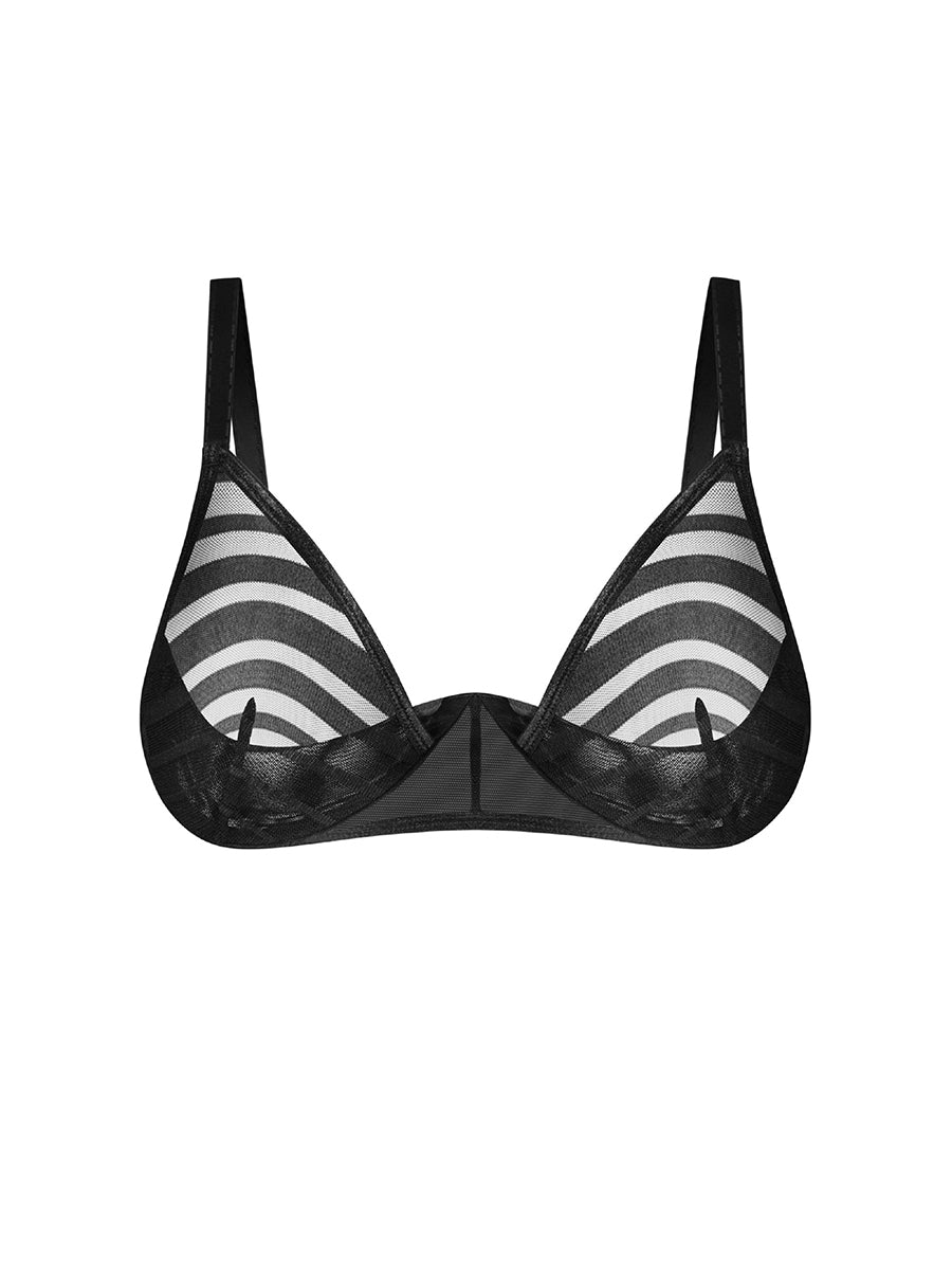 Lune Bellis Transparent Striped Bra - Black