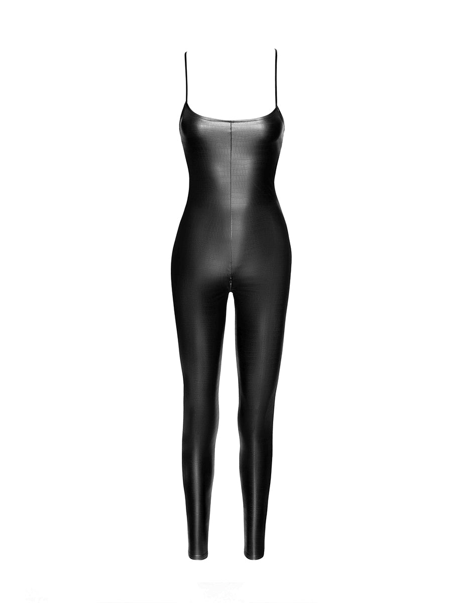 Wild Crocodile Printed Wetlook Catsuit with Lace Up Back