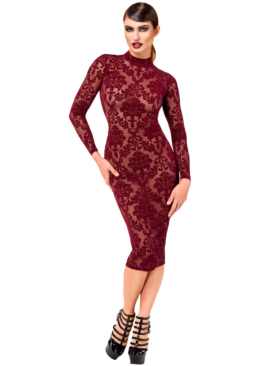 Sophisticated dark midi dress by Noir Handmade, embodying regal elegance and commanding power