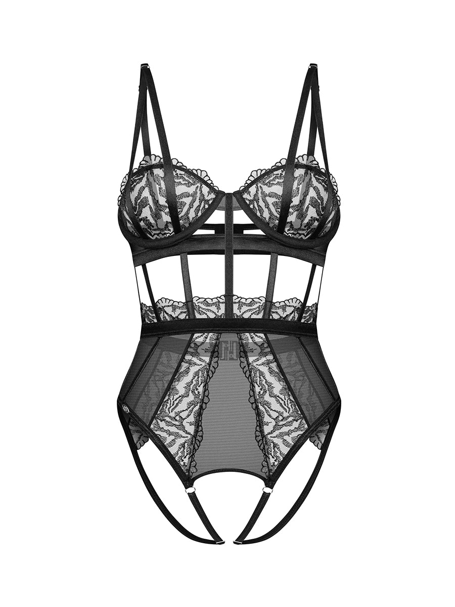 Hersis Teddy with Bold Cutouts & Open Crotch - Black