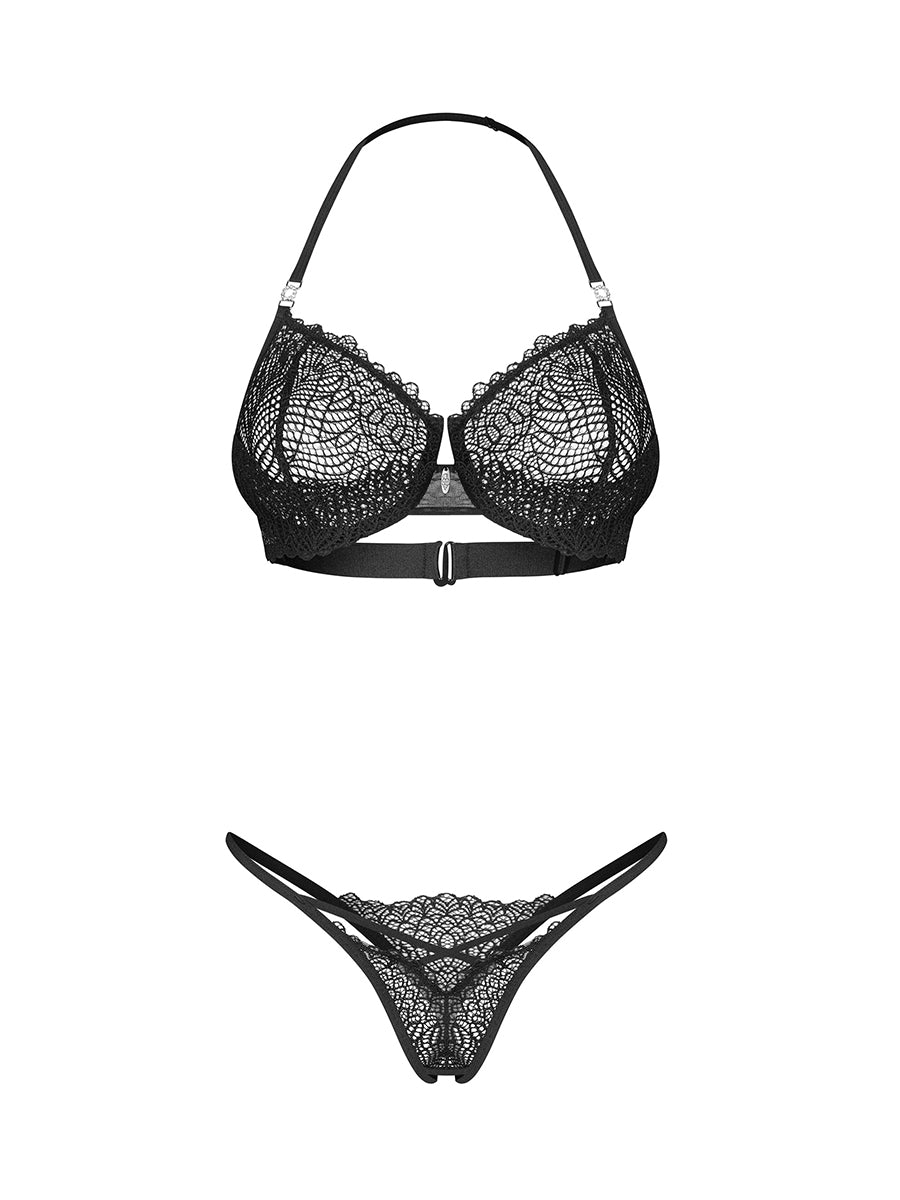 Iliosa Crotchless 2-pcs Lingerie Set - Black