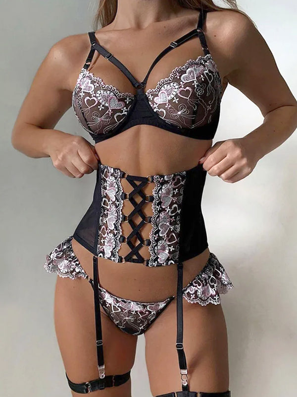 Dessous-Set aus Spitze mit Strumpfgürtel