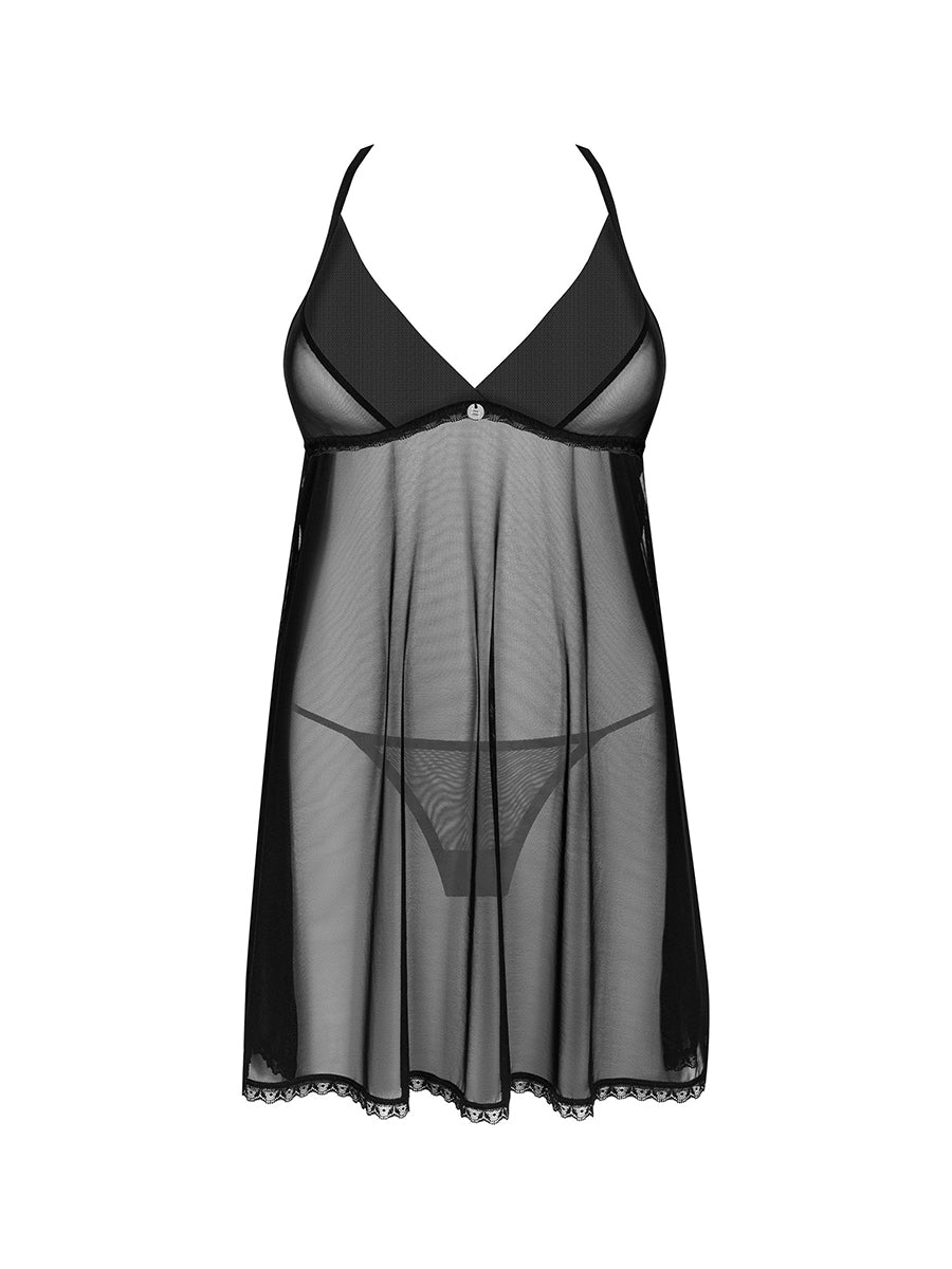 Latinesa Black See-through Babydoll & Thong