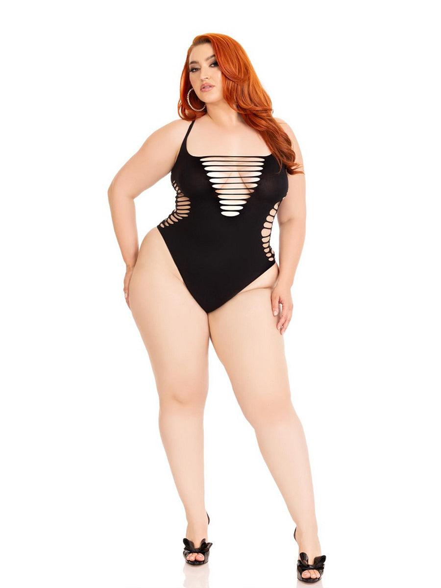 Shredded Thong Bodysuit Plus Size