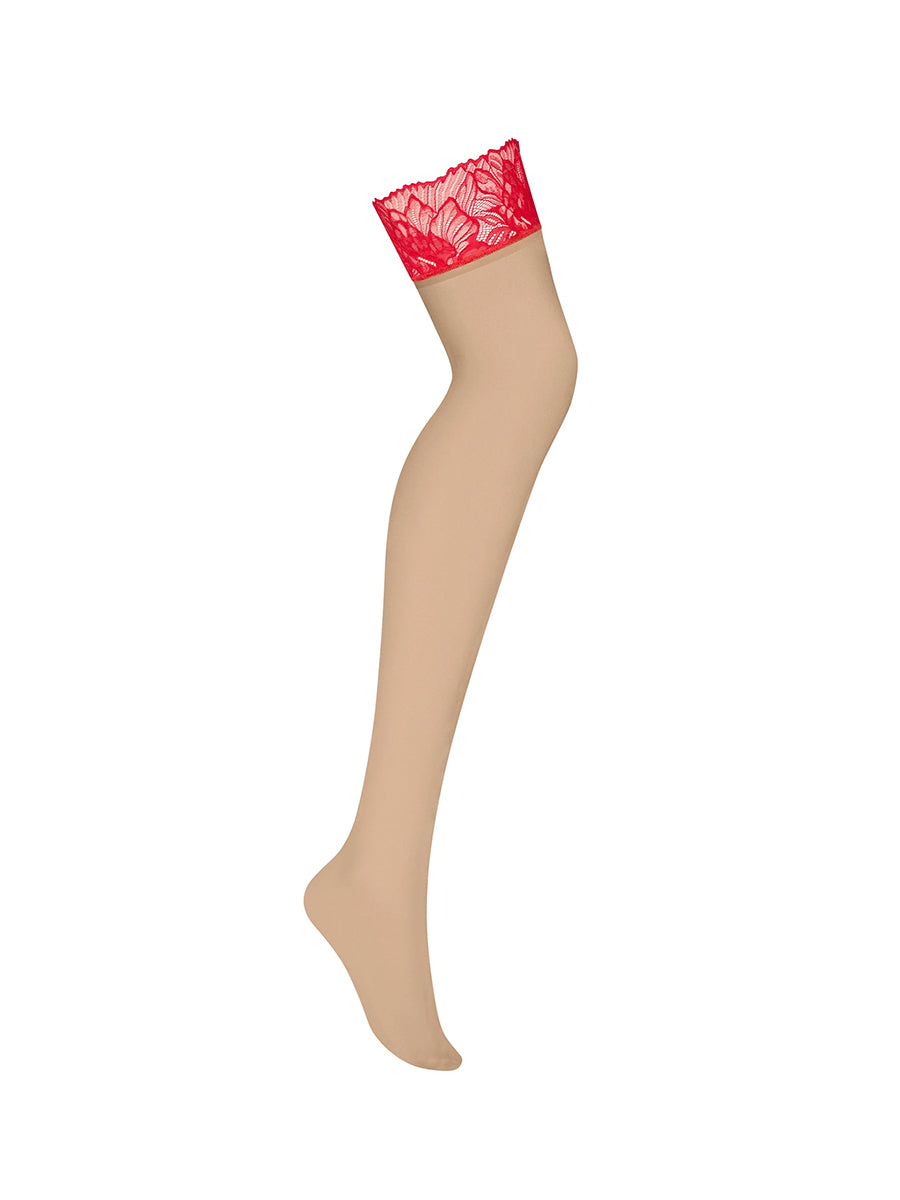 Matildea Beige Stockings with Red Lace