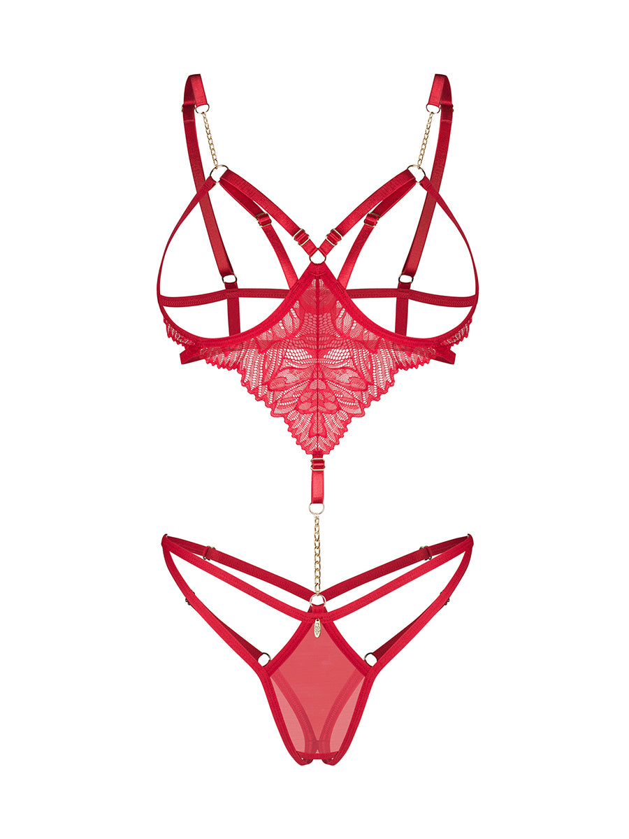 Matildea Red Cupless & Crotchless Teddy