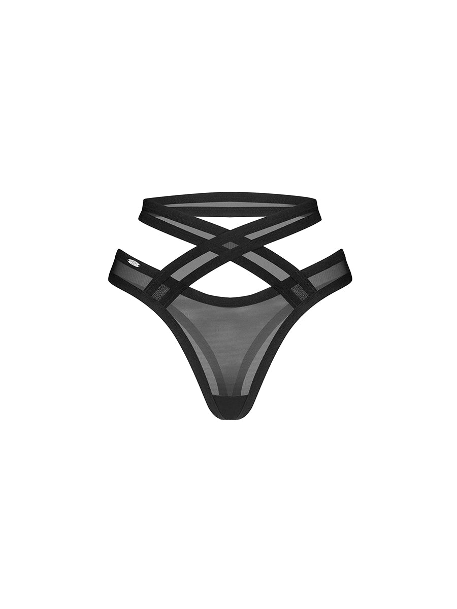 Mercuris Black Thong with Geometric Cuts