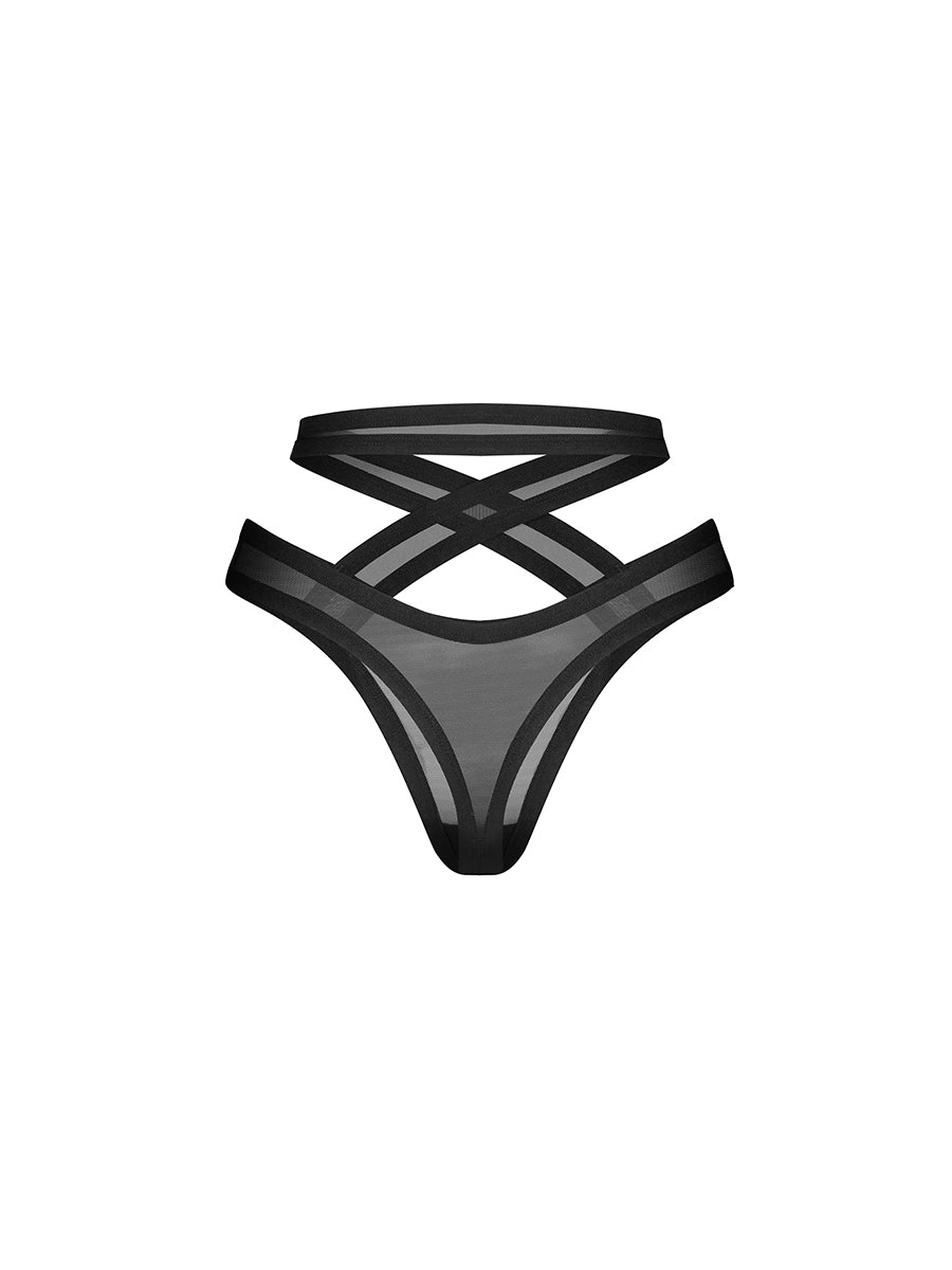Mercuris Black Thong with Geometric Cuts