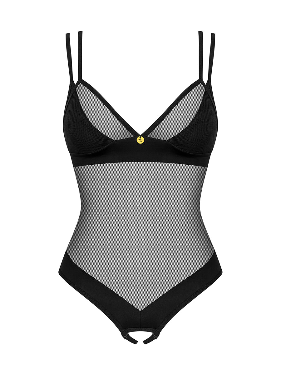 Nesari Black Teddy with Open Crotch