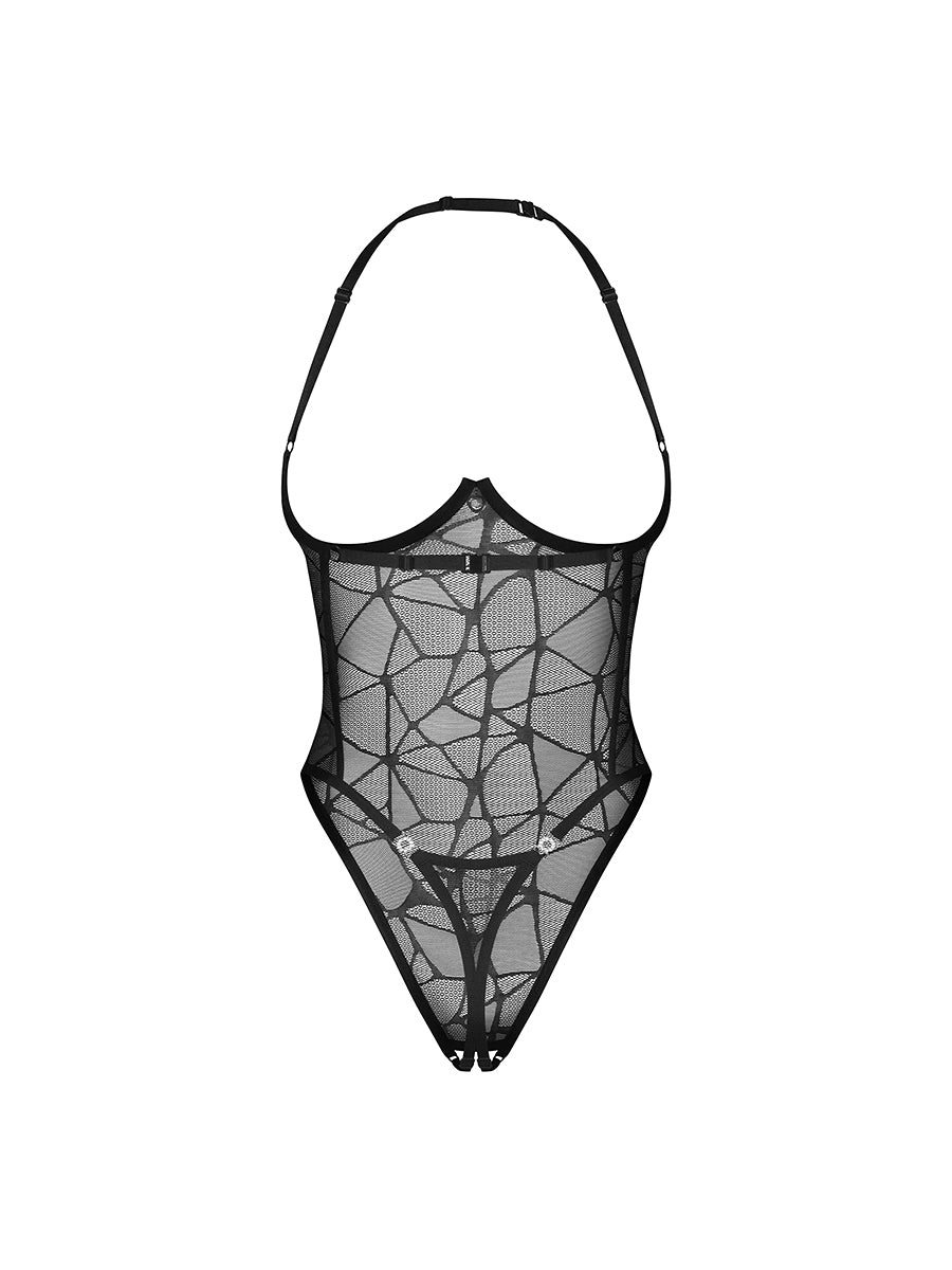 Obsessive Olianna black sheer teddy with open crotch and cupless bust design_08
