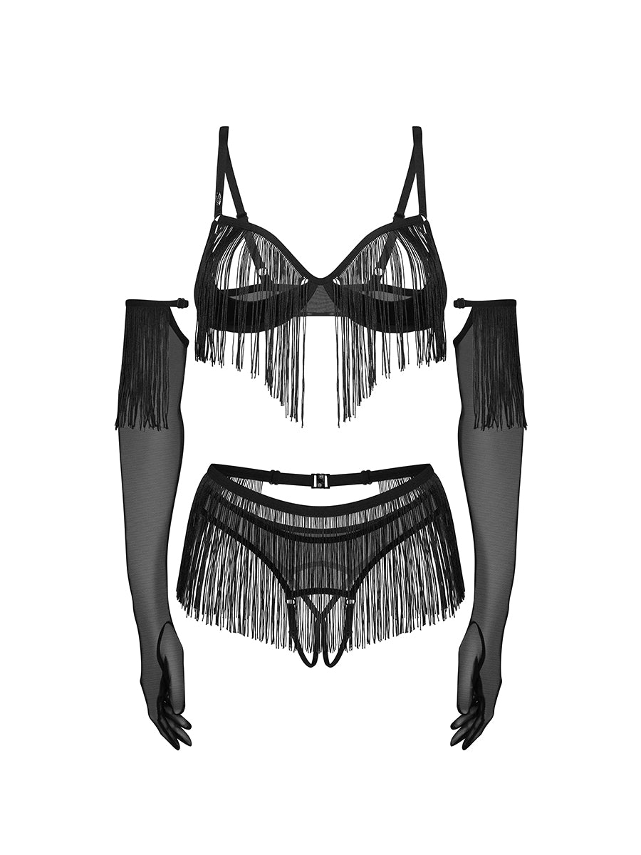 Obsessive Rossay black open bra and thong set with matching opera-length gloves_05