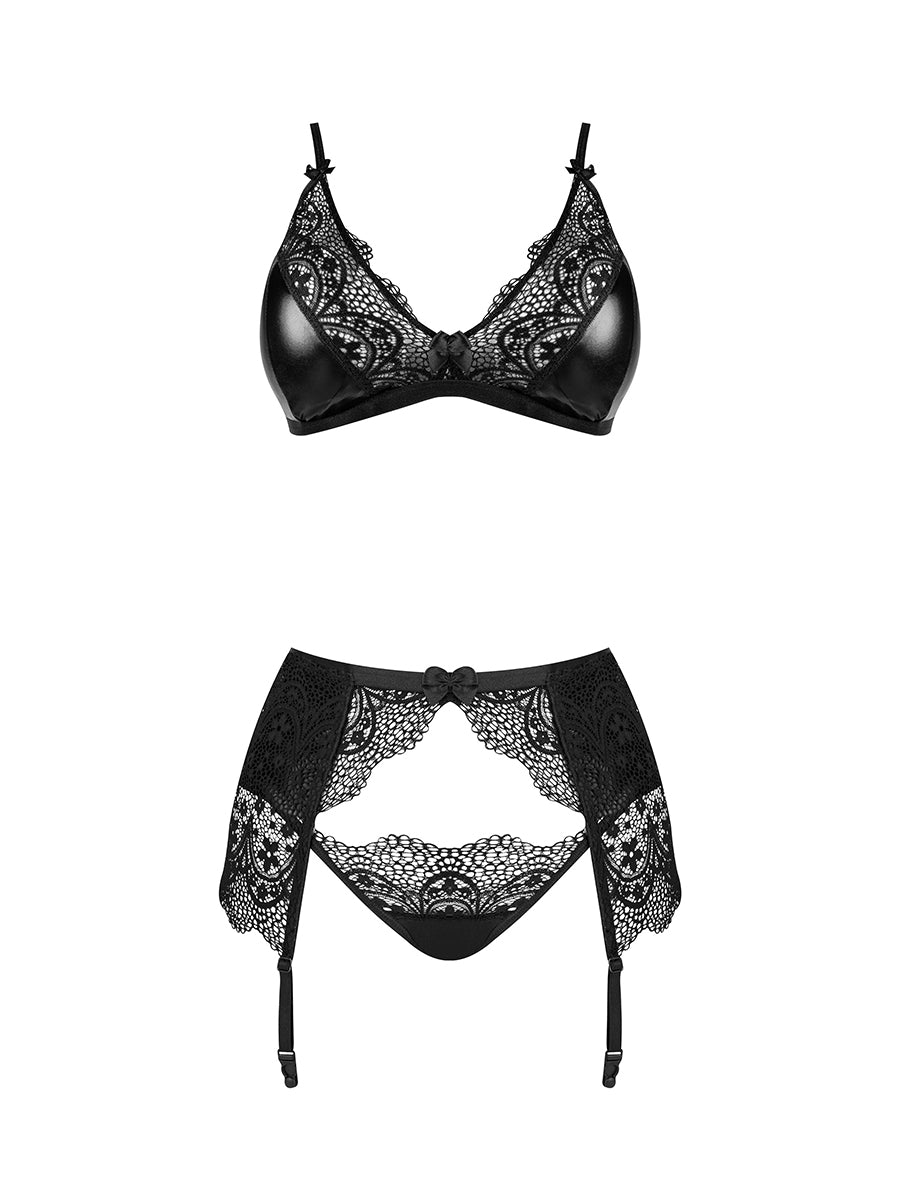 Obsidian Desire Wetlook and Lace Lingerie Set