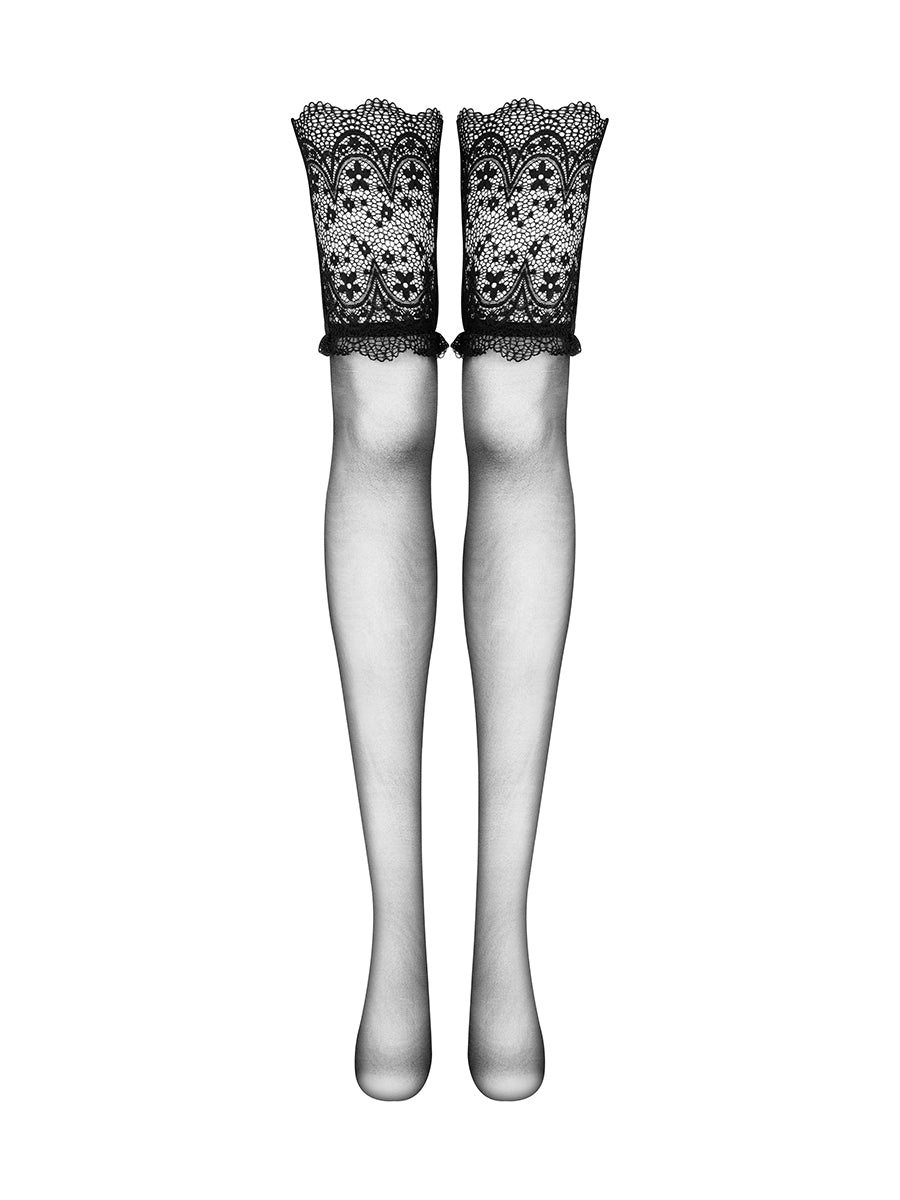 Obsidian Waist-high Stockings with Lace - 20 Den