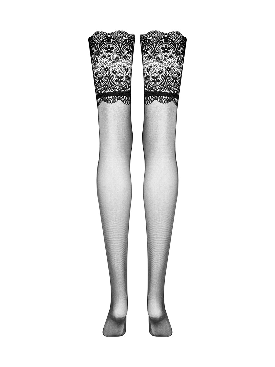 Obsidian Waist-high Stockings with Lace - 20 Den