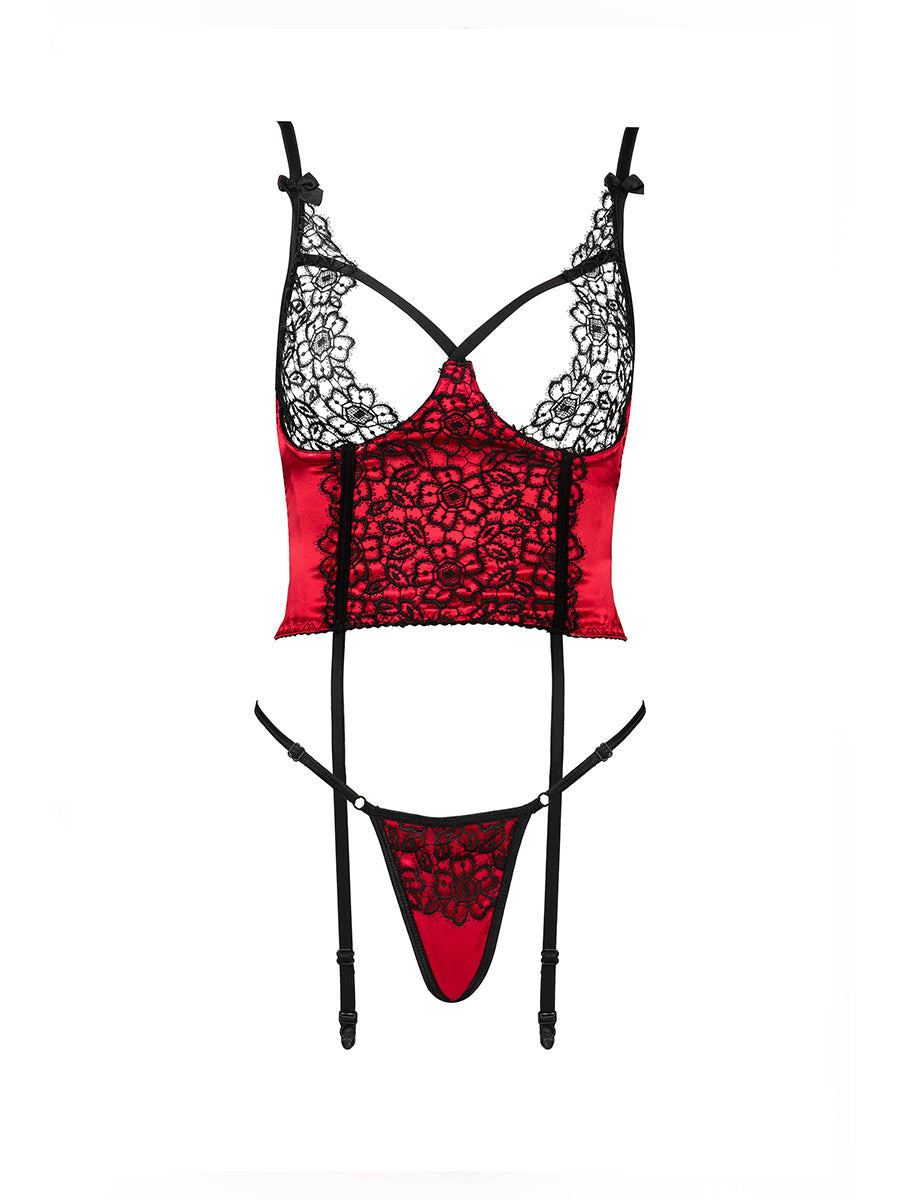 Olena Red Satin Corset with Guipure Lace