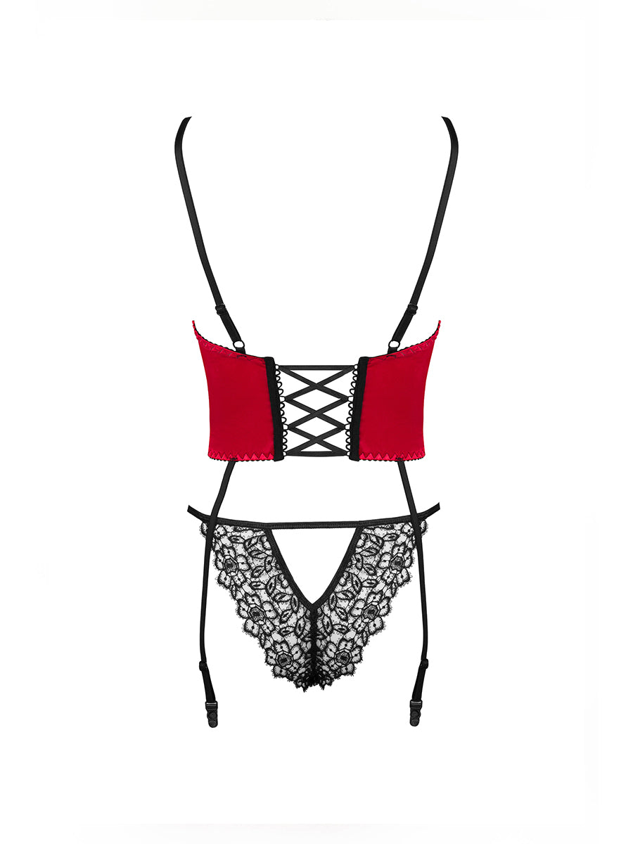 Olena Red Satin Corset with Guipure Lace