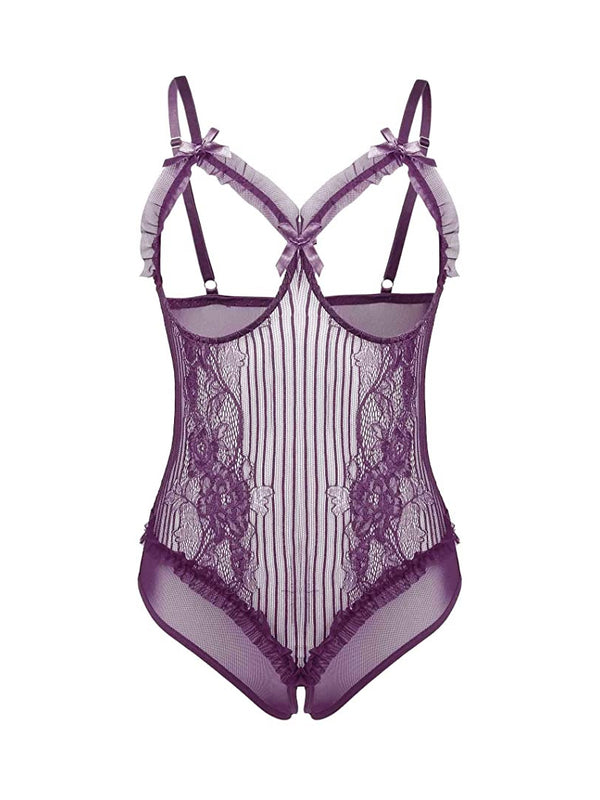Plus Size Mesh-Teddy mit offenen Körbchen und offenem Schritt