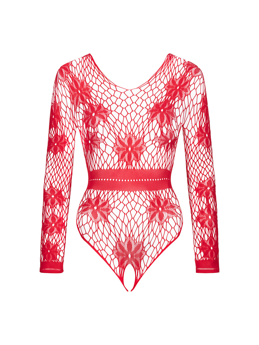 Regina Red Floral Mesh Bodysuit
