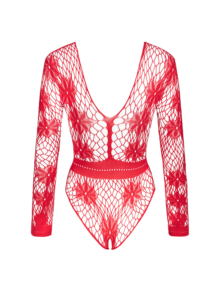 Regina Red Floral Mesh Bodysuit