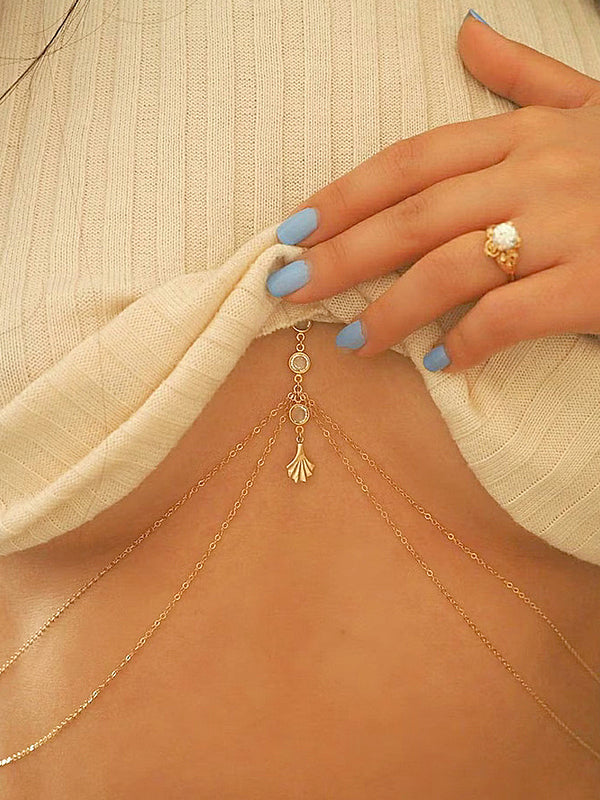 Rhinestone Metal Shell Pendant Bra Chain
