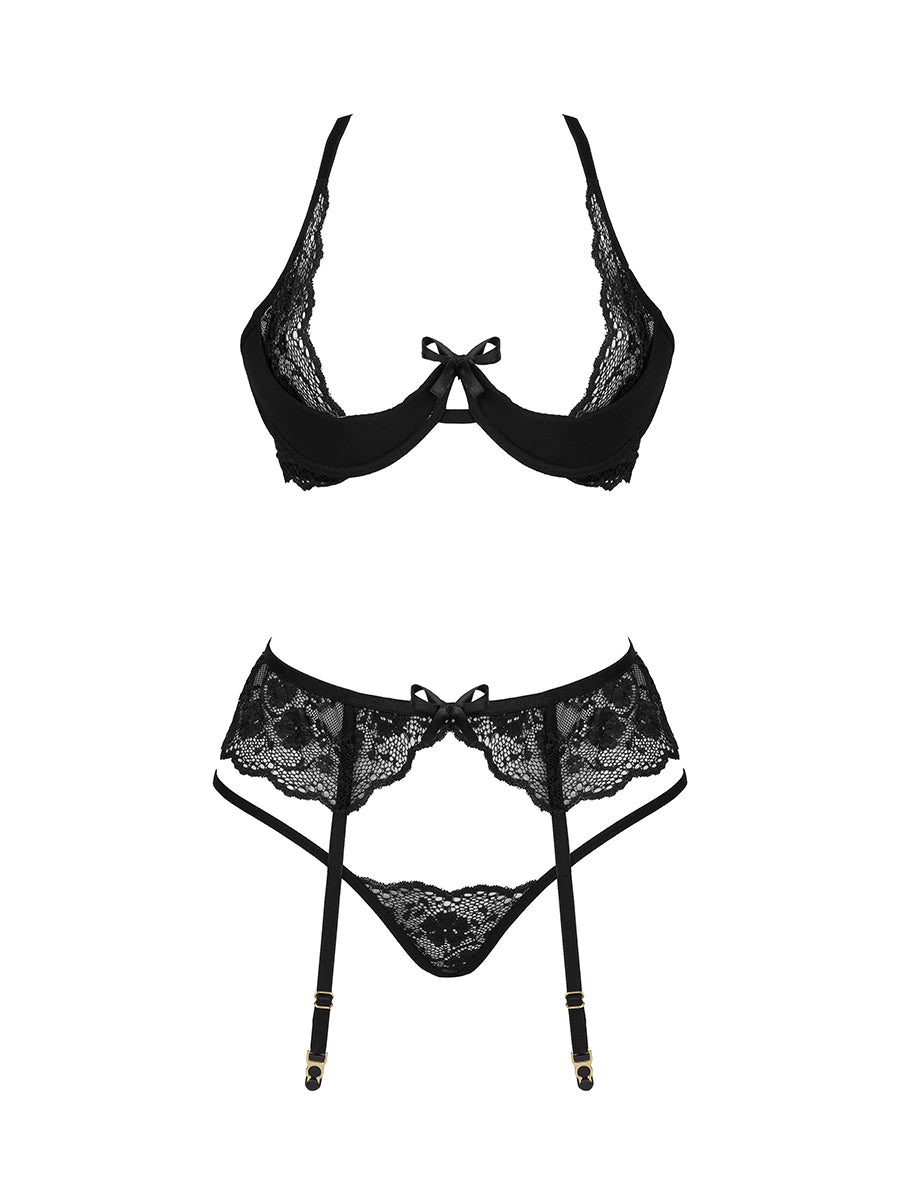 Rose Lace Lingerie Set with A Belt