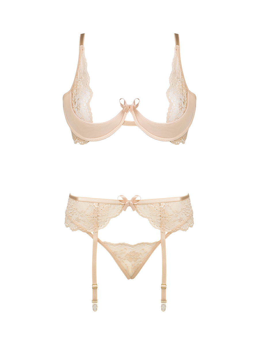 Rose Lace Lingerie Set with A Belt