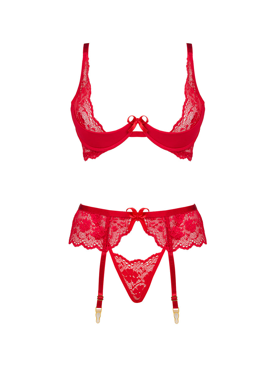 Rose Lace Lingerie Set with A Belt