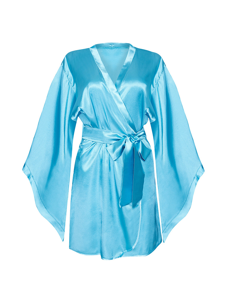 Samira Turquoise Satin Peignoir with Thong