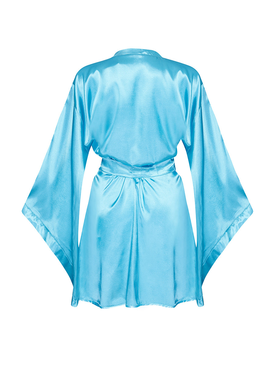 Samira Turquoise Satin Peignoir with Thong