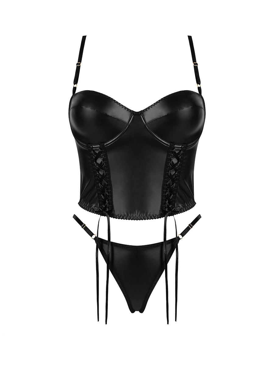 Sasha Eco-Leather Corset Set with Thong