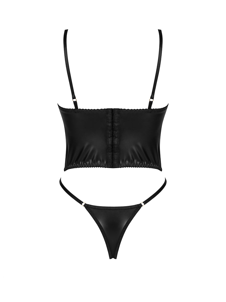 Sasha Eco-Leather Corset Set with Thong