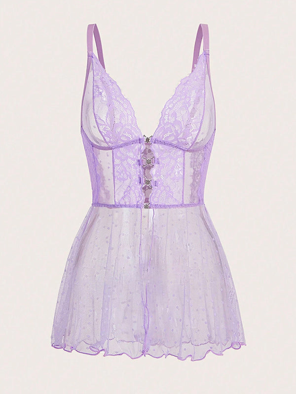 Babydoll-Set mit transparenter Spitze und Frontverschluss