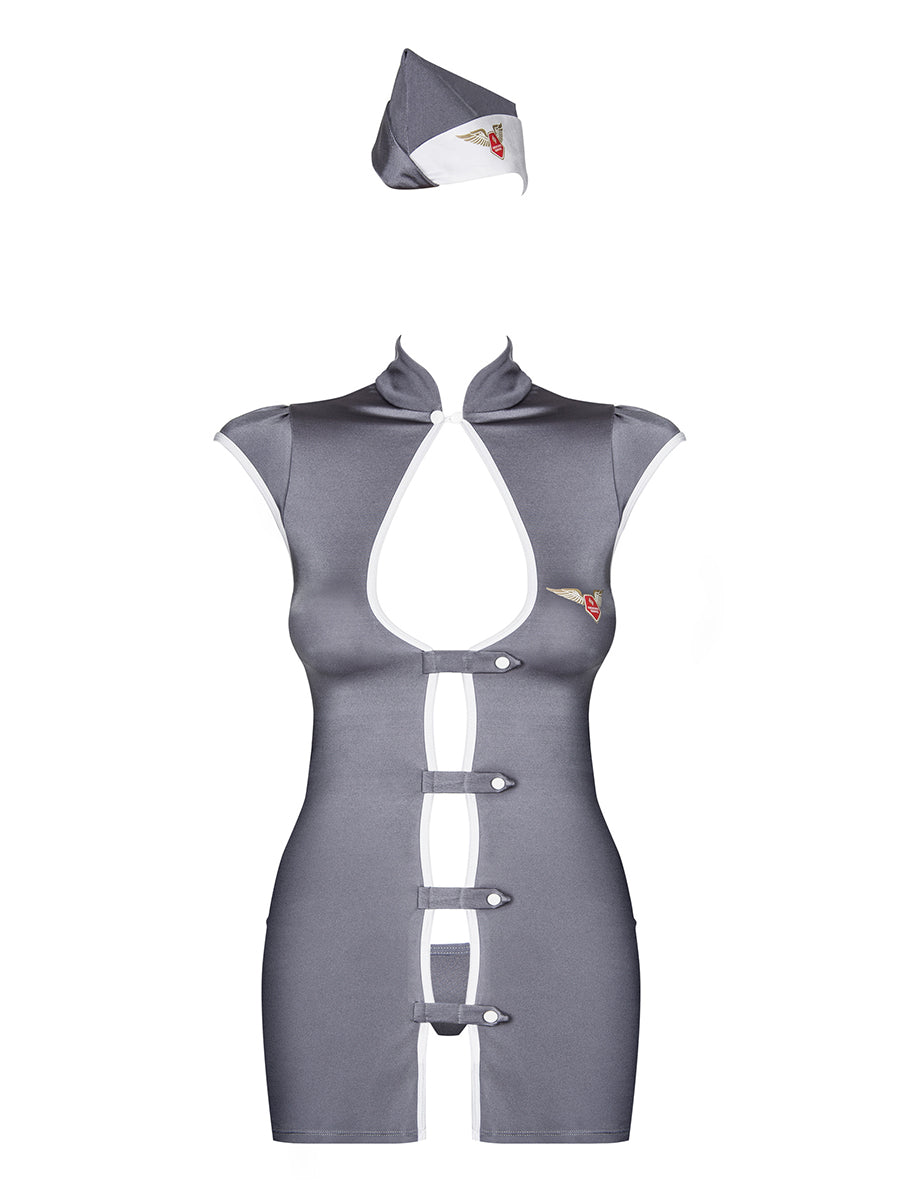 Stewardess 3 Pcs Costume - Grey