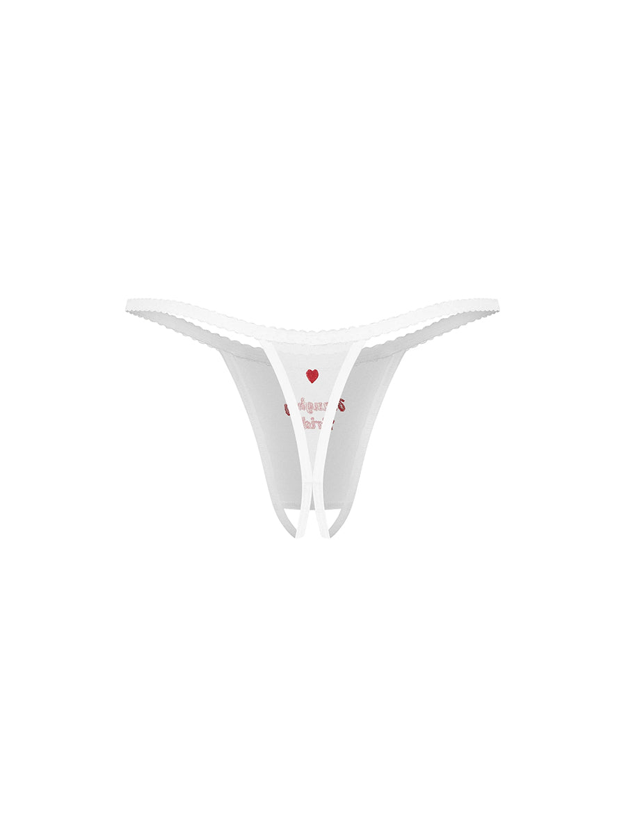 Obsessive Weddya white bridal crotchless thong featuring intricate embroidery