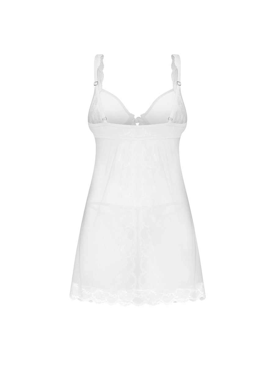 Obsessive Weddya white bridal babydoll chemise with floral lace trim and matching thong