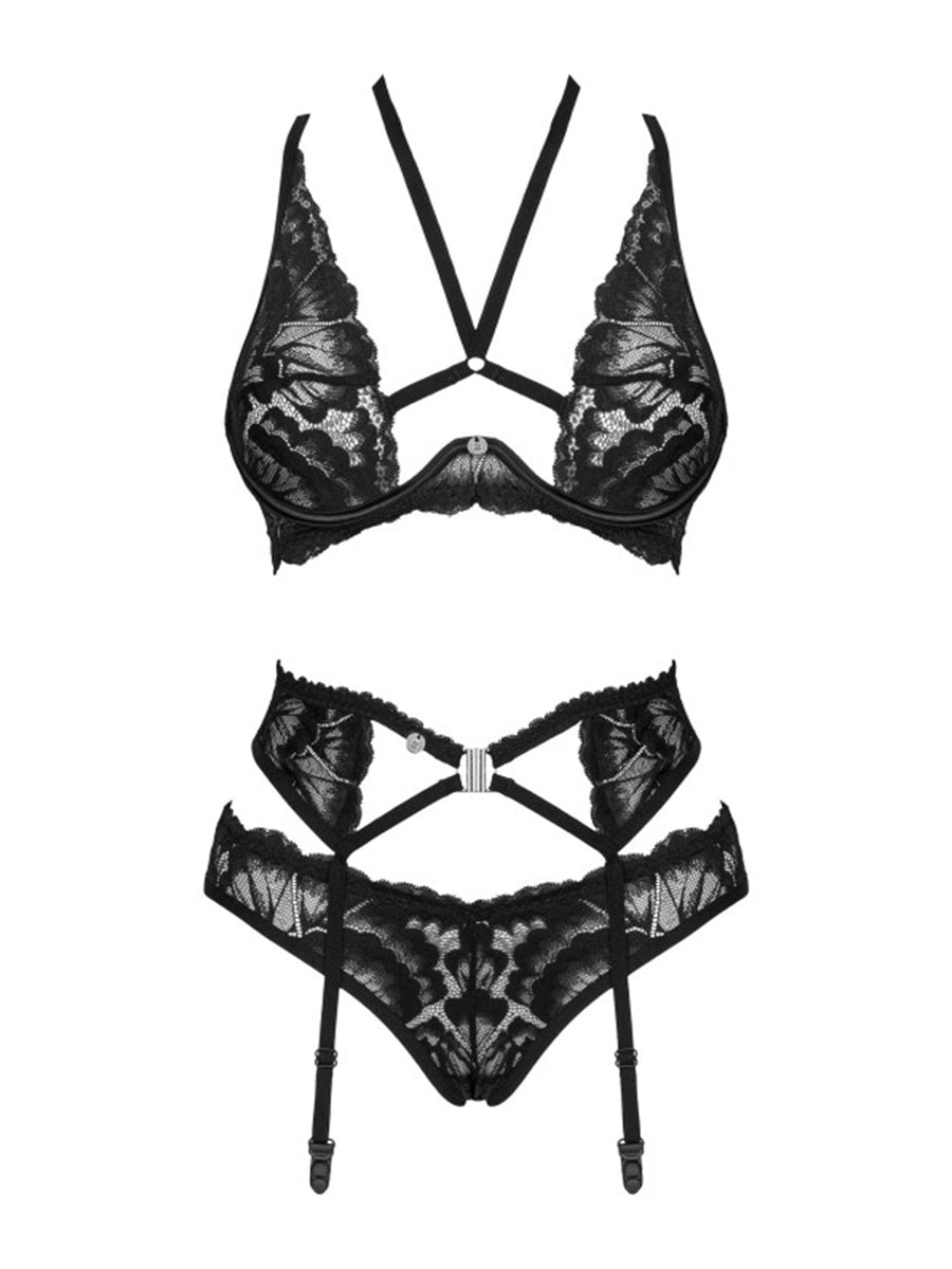 Alessya 3 Pcs Lingerie Set - Black